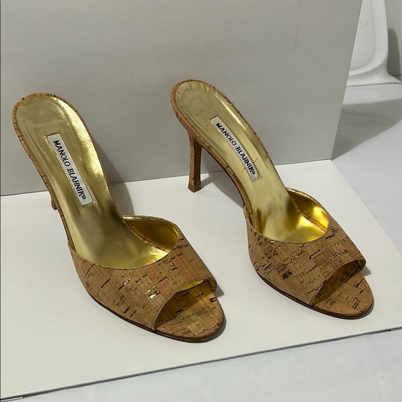 Manolo Blahnik Natural Cork Astuta Open Toe Slide Heels Size 39/8.5 - Picture 2 of 16